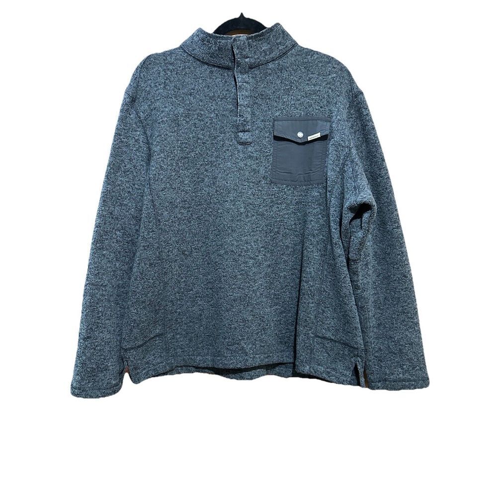 Woolrich Sweater Men's Size Large Blue 1/4 Snap Front Pocket Long‎ Sleeve EUC